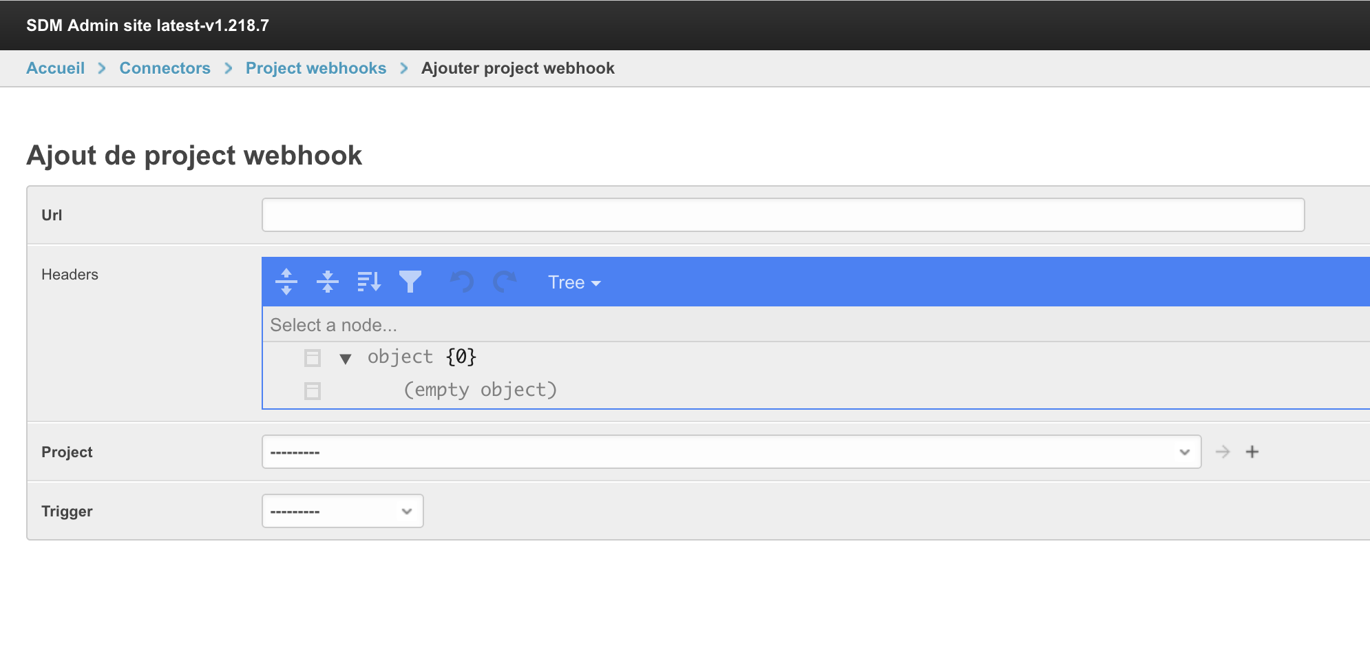 Form to create a new webhook